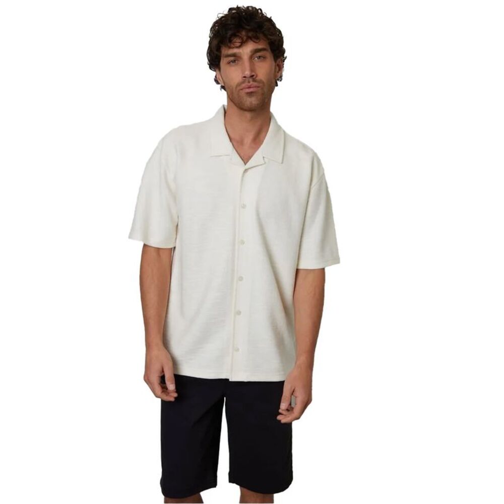 Threadbare Mens Antti Relaxed Fit Short-Sleeved Shirt / Ecru
